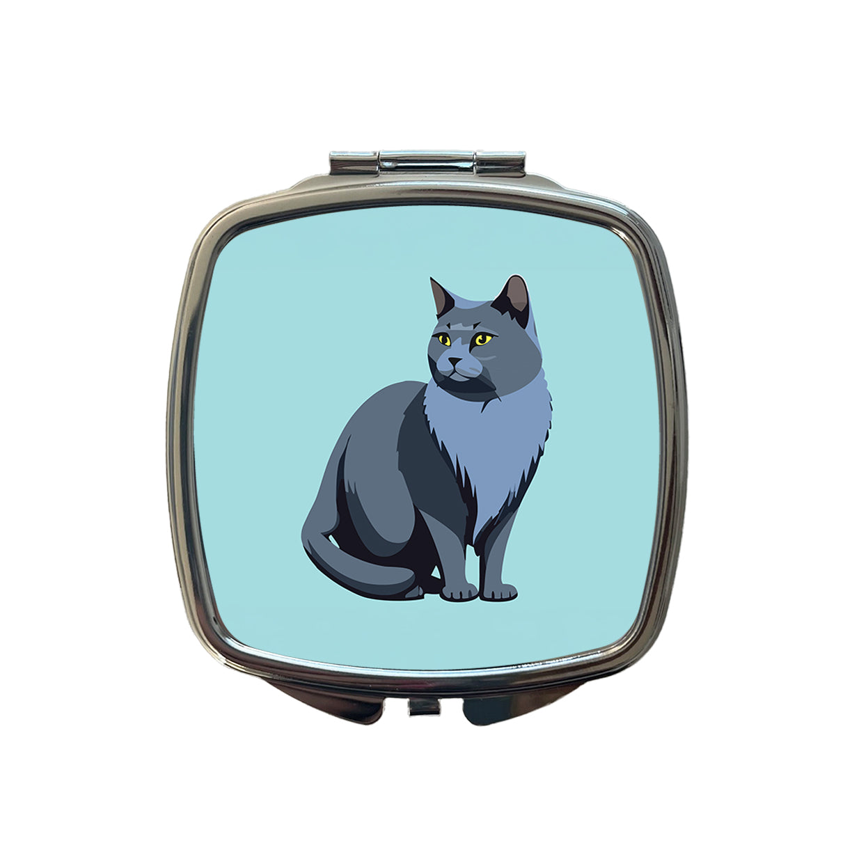 Russian Blue Cat Sitting Small Travel Purse Handbag Pocket Makeup Compact Mirror