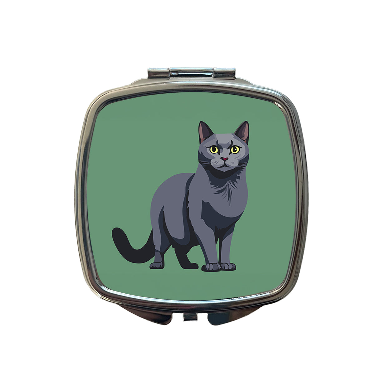 Russian Blue Cat Standing Small Travel Purse Handbag Pocket Makeup Compact Mirror