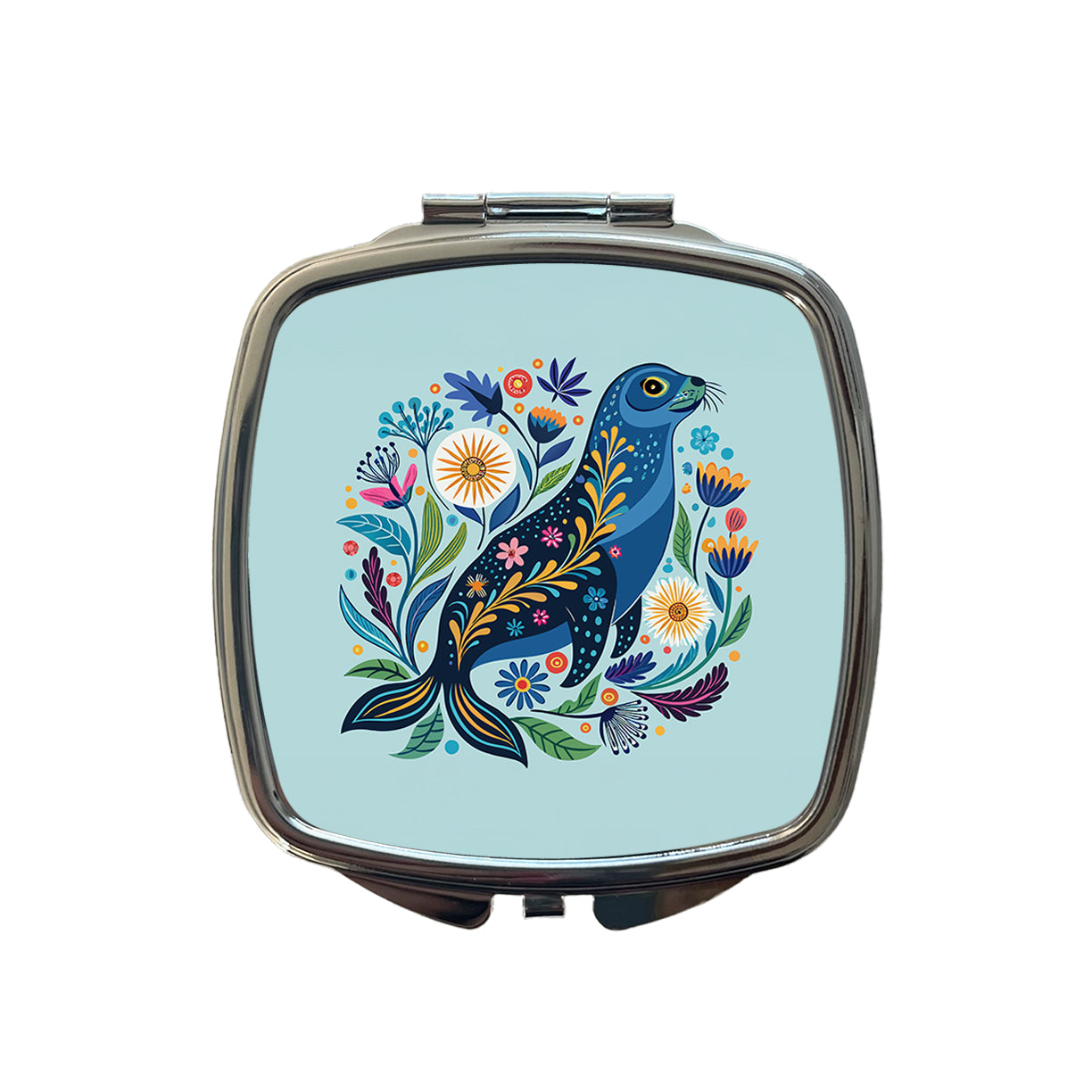 Sea Lion Floral Flowers Small Travel Purse Handbag Pocket Makeup Compact Mirror