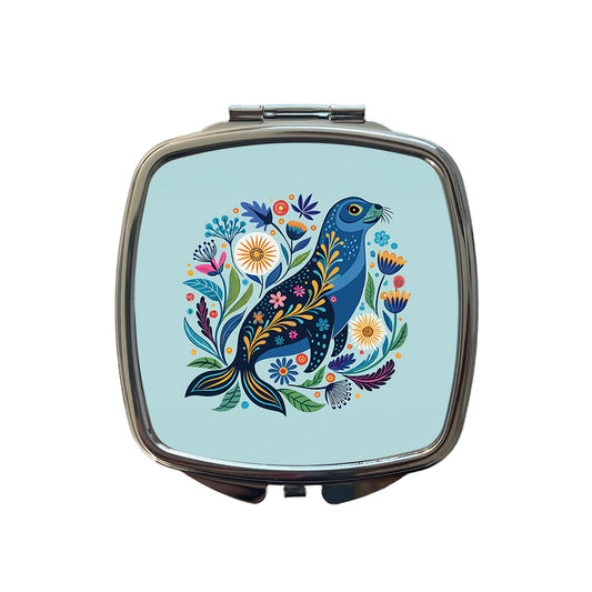 Sea Lion Floral Flowers Small Travel Purse Handbag Pocket Makeup Compact Mirror