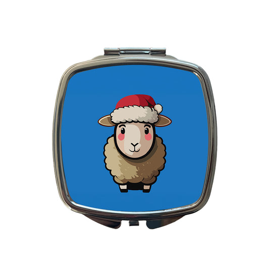 Sheep Christmas Santa Hat Small Travel Purse Handbag Pocket Makeup Compact Mirror