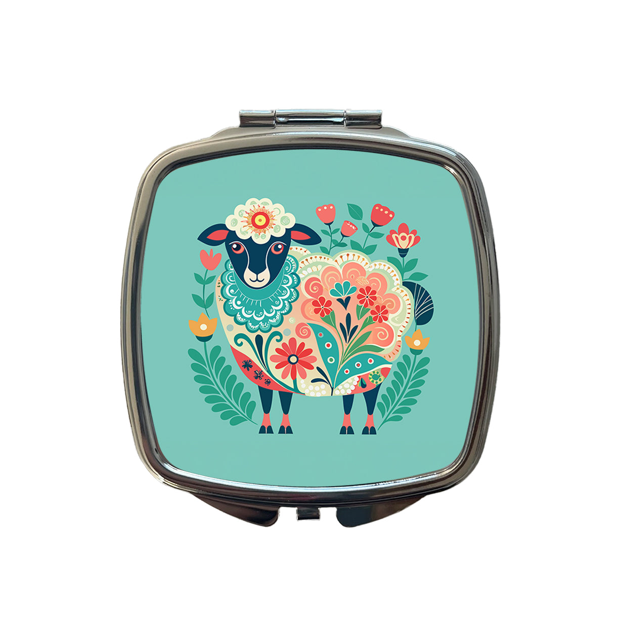 Sheep Floral Flowers Small Travel Purse Handbag Pocket Makeup Compact Mirror