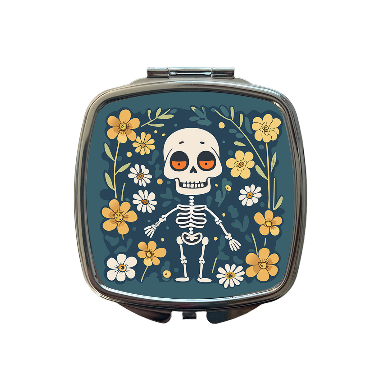 Skeleton and Flowers Funny Halloween Small Travel Purse Handbag Pocket Makeup Compact Mirror