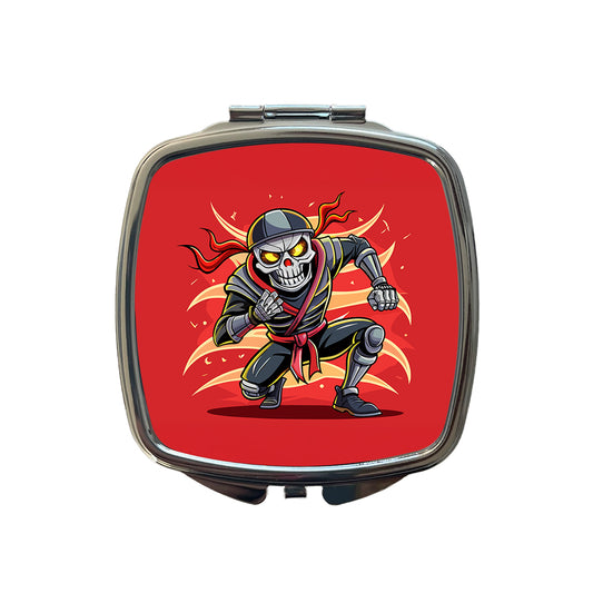Skeleton Ninja Fighting Warrior Small Travel Purse Handbag Pocket Makeup Compact Mirror