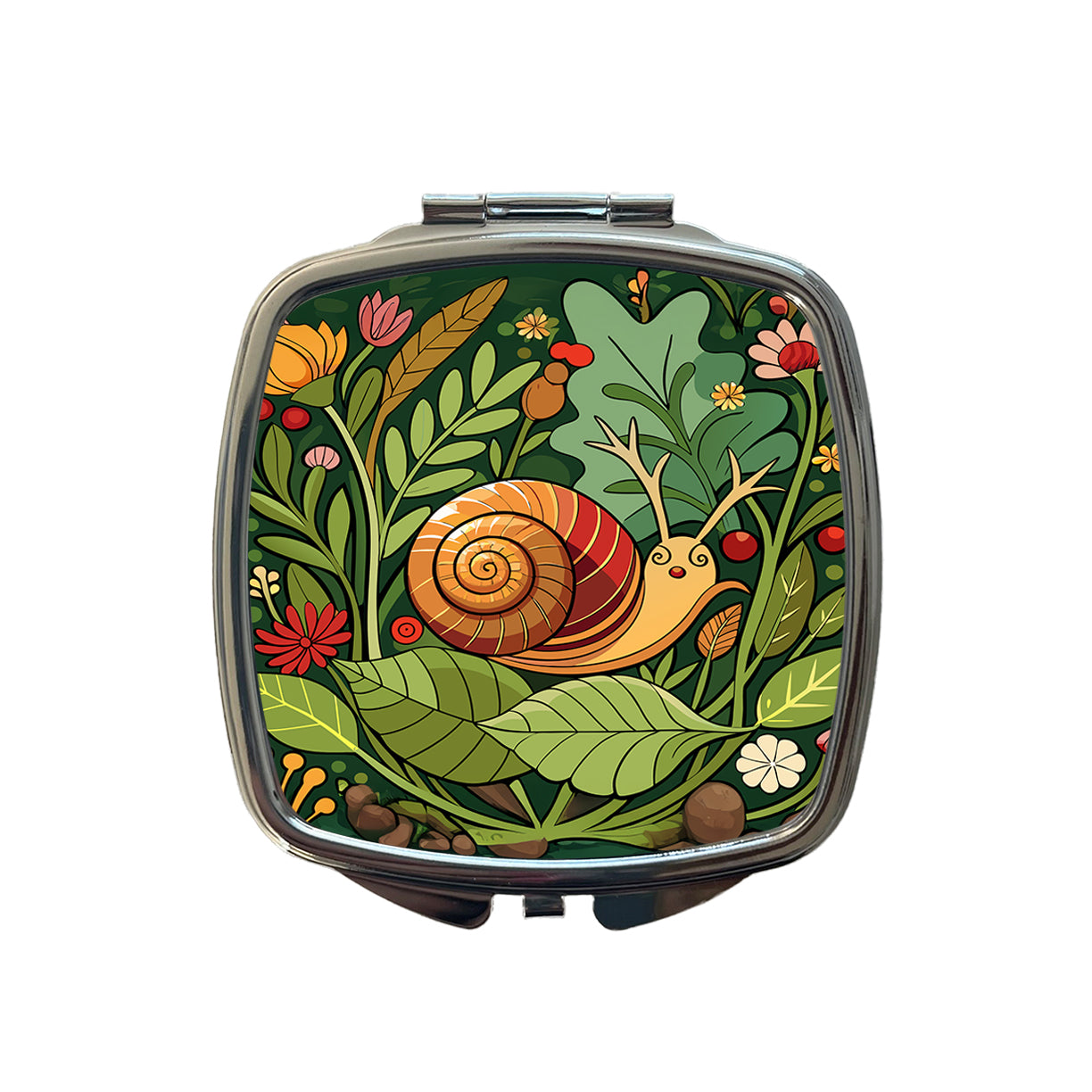 Snail Botanical Art Nouveau Small Travel Purse Handbag Pocket Makeup Compact Mirror