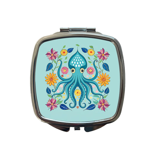 Squid Floral Flowers Small Travel Purse Handbag Pocket Makeup Compact Mirror