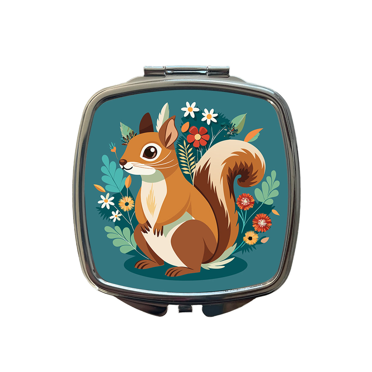 Squirrel Floral Flowers Small Travel Purse Handbag Pocket Makeup Compact Mirror