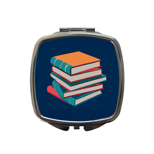 Stack of Books Reading Small Travel Purse Handbag Pocket Makeup Compact Mirror