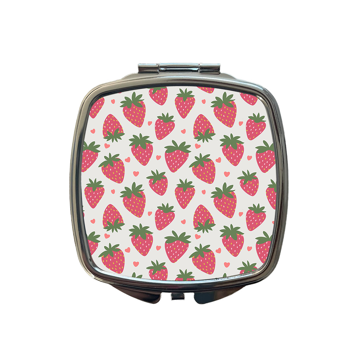 Strawberries Strawberry Hearts Pattern Small Travel Purse Handbag Pocket Makeup Compact Mirror