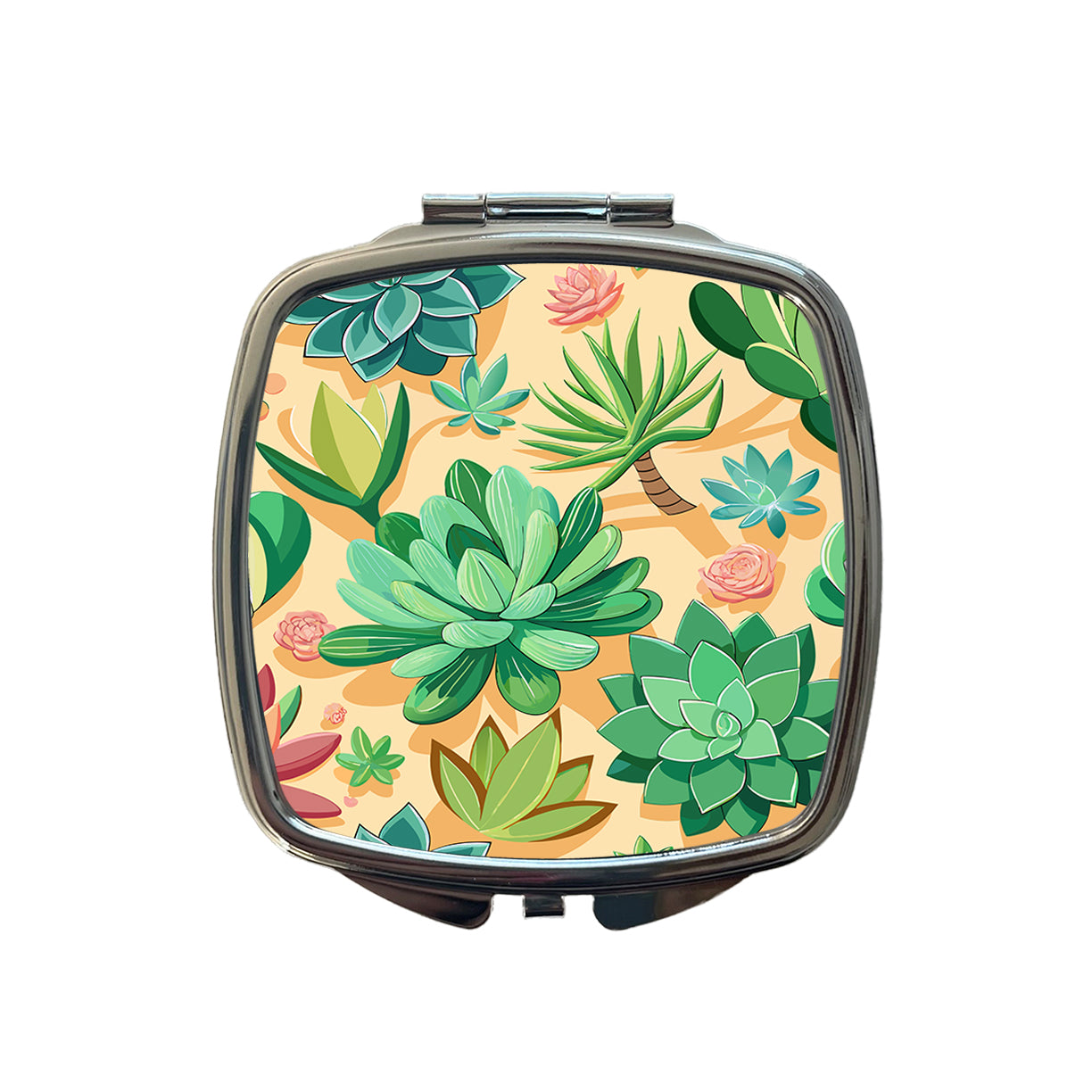 Succulents Scattered Pattern Small Travel Purse Handbag Pocket Makeup Compact Mirror