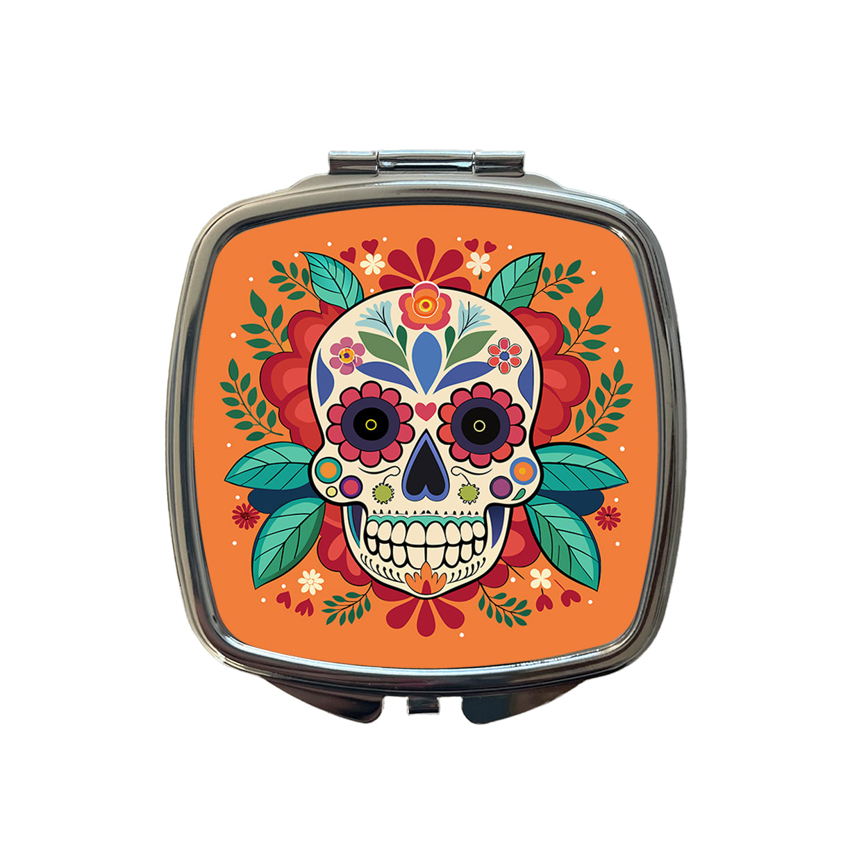Sugar Skull with Floral Background Small Travel Purse Handbag Pocket Makeup Compact Mirror