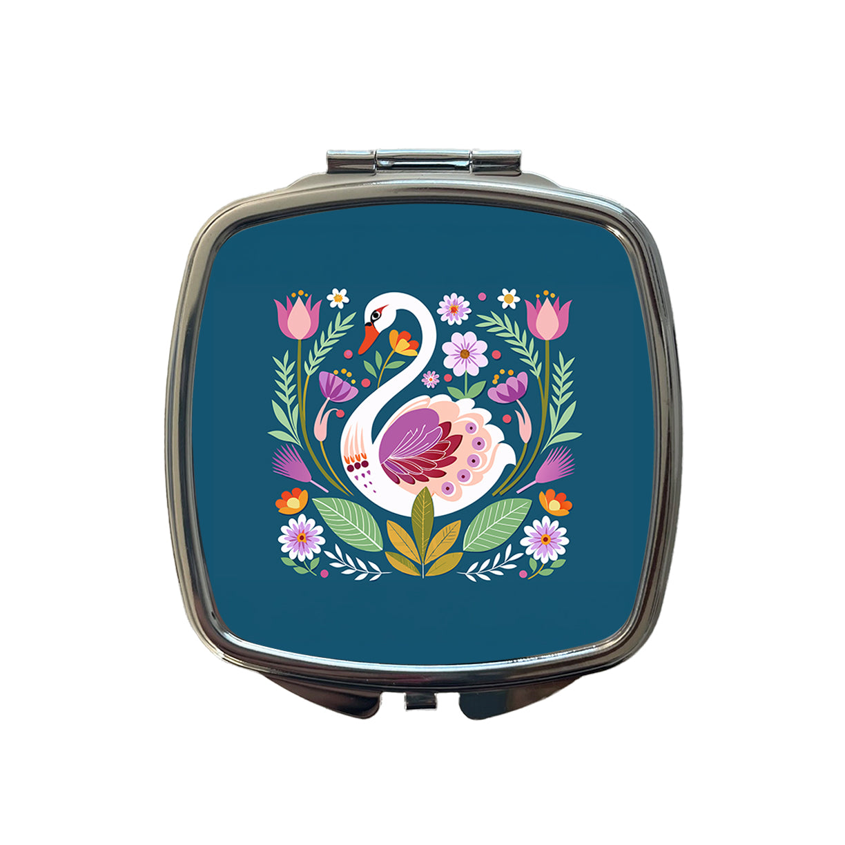 Swan Bird Floral Flowers Small Travel Purse Handbag Pocket Makeup Compact Mirror