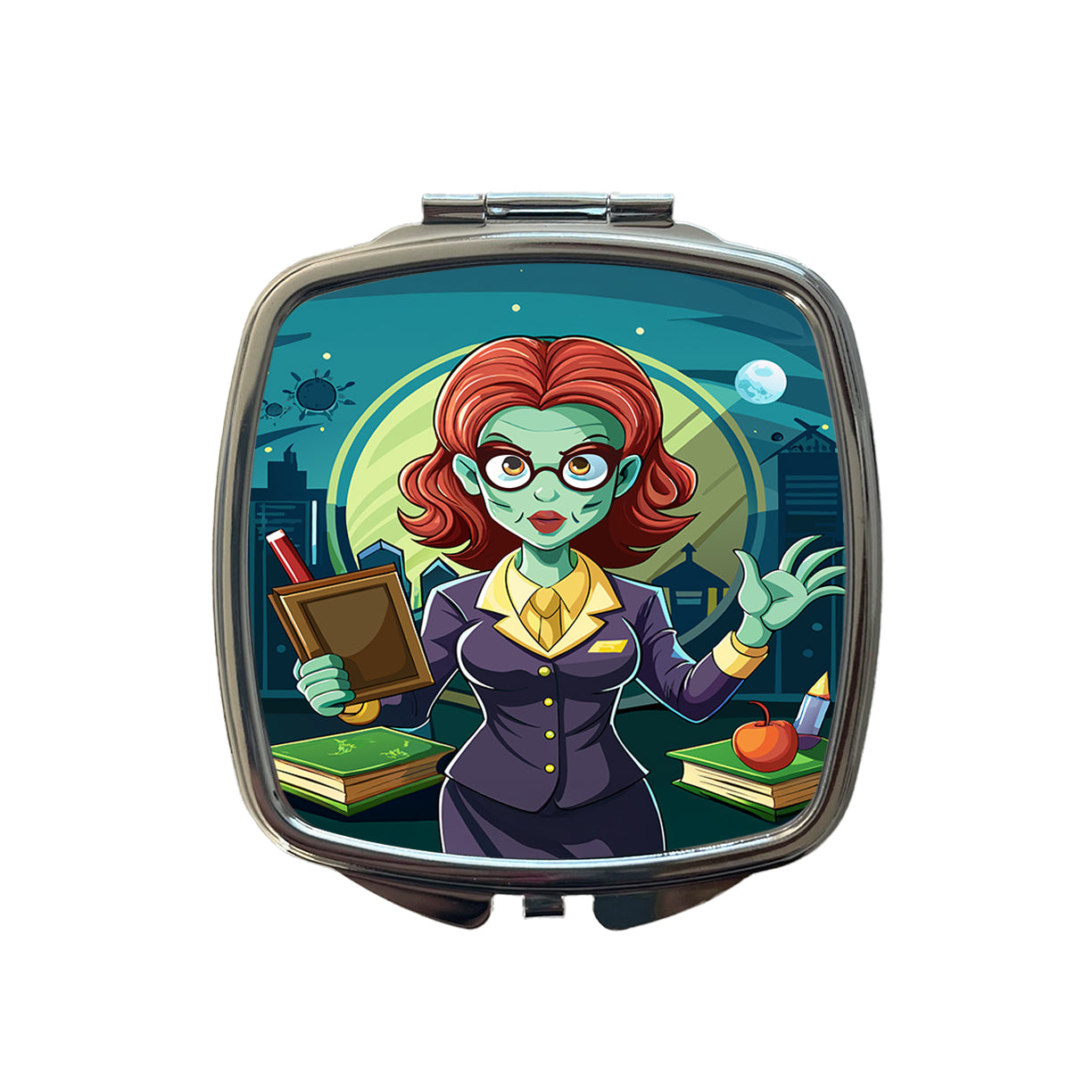 Teacher Zombie Woman Female Funny Small Travel Purse Handbag Pocket Makeup Compact Mirror