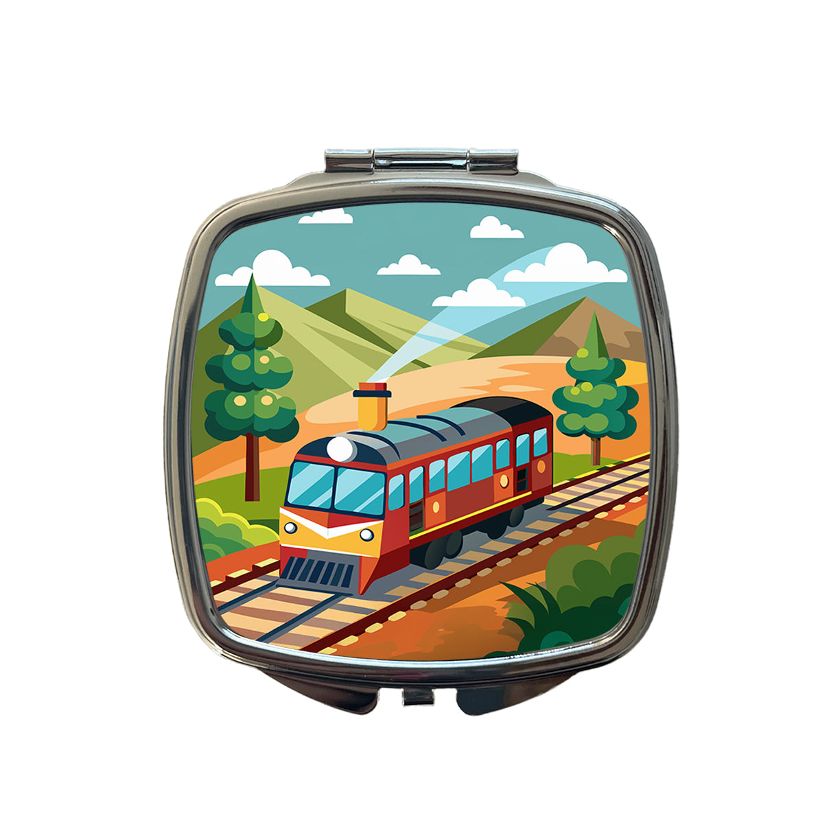 Train on Track Small Travel Purse Handbag Pocket Makeup Compact Mirror