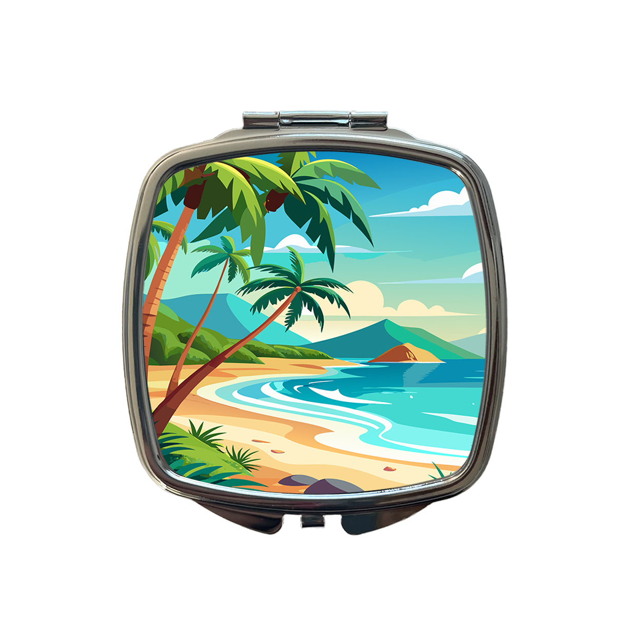 Tropical Beach Ocean Vacation Travel Small Travel Purse Handbag Pocket Makeup Compact Mirror