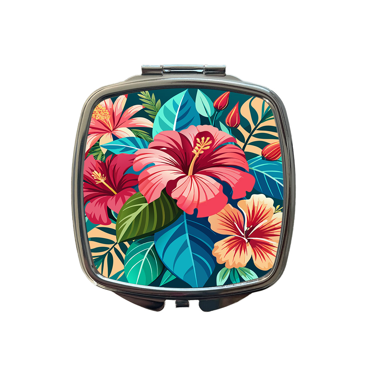Tropical Flowers Hibiscus Small Travel Purse Handbag Pocket Makeup Compact Mirror