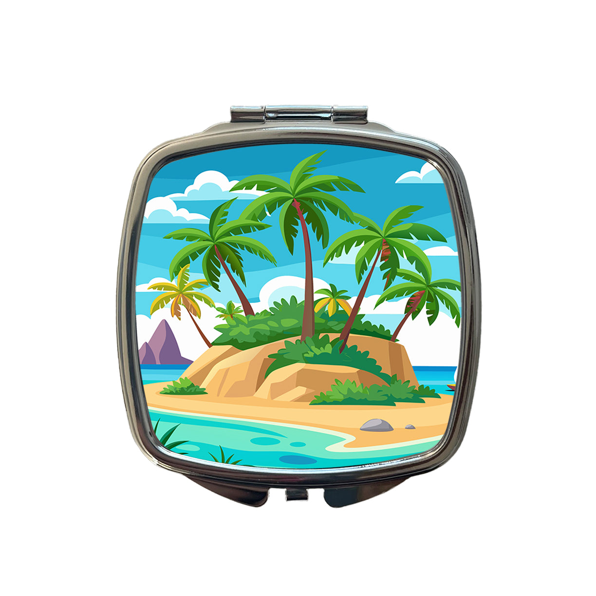 Tropical Island Beach Palm Trees Vacation Travel Small Travel Purse Handbag Pocket Makeup Compact Mirror