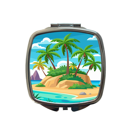 Tropical Island Beach Palm Trees Vacation Travel Small Travel Purse Handbag Pocket Makeup Compact Mirror