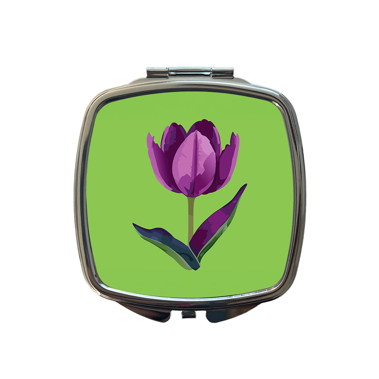 Tulip Flower Purple Watercolor Small Travel Purse Handbag Pocket Makeup Compact Mirror