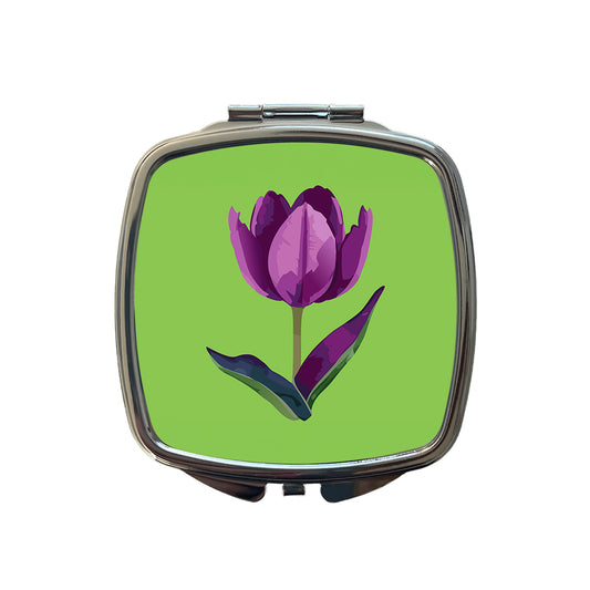 Tulip Flower Purple Watercolor Small Travel Purse Handbag Pocket Makeup Compact Mirror
