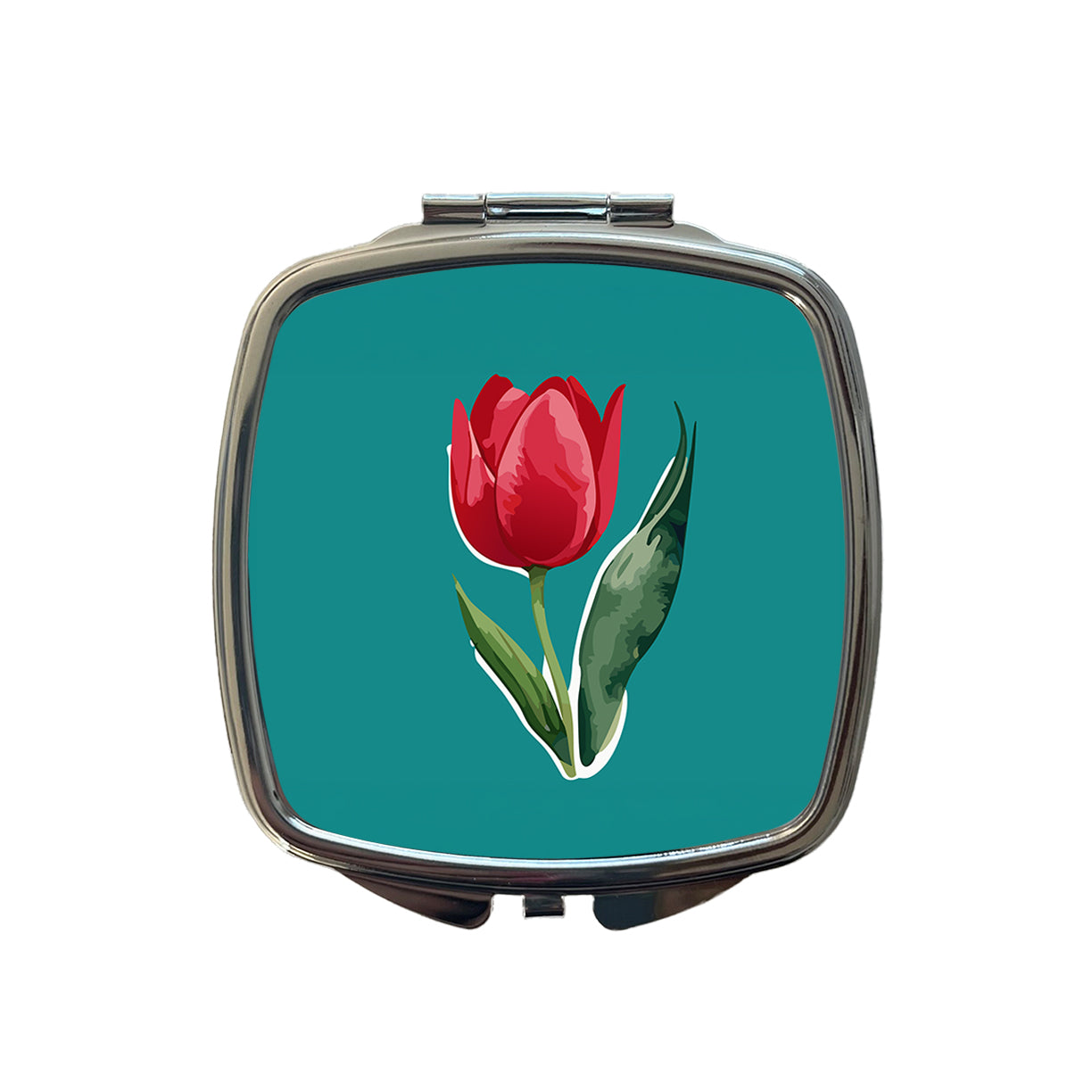 Tulip Flower Red Watercolor Small Travel Purse Handbag Pocket Makeup Compact Mirror