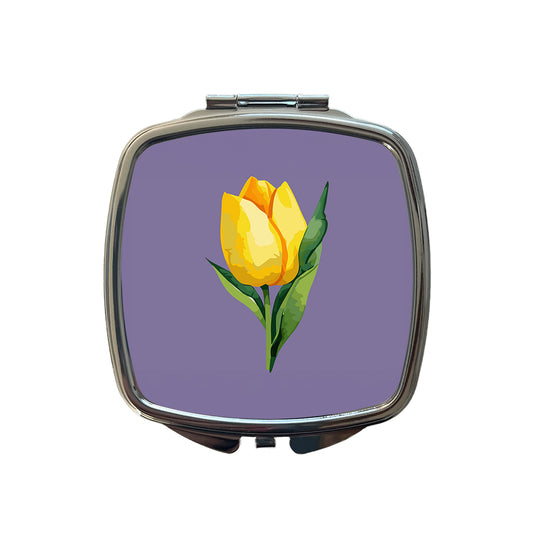Tulip Flower Yellow Watercolor Small Travel Purse Handbag Pocket Makeup Compact Mirror
