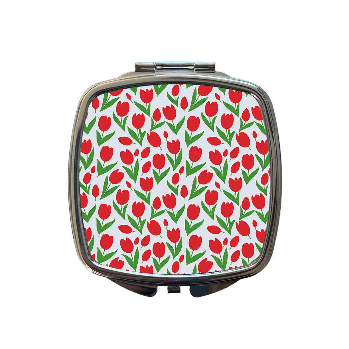 Tulips Red Flowers Pattern Small Travel Purse Handbag Pocket Makeup Compact Mirror