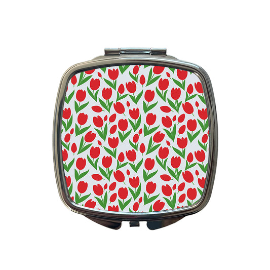 Tulips Red Flowers Pattern Small Travel Purse Handbag Pocket Makeup Compact Mirror