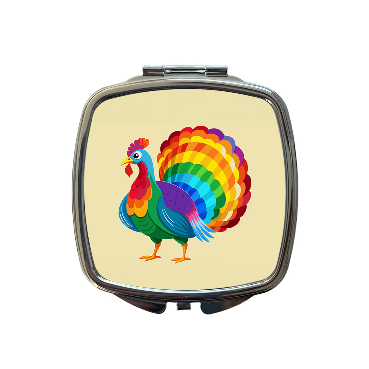 Turkey Rainbow Colored Thanksgiving Small Travel Purse Handbag Pocket Makeup Compact Mirror