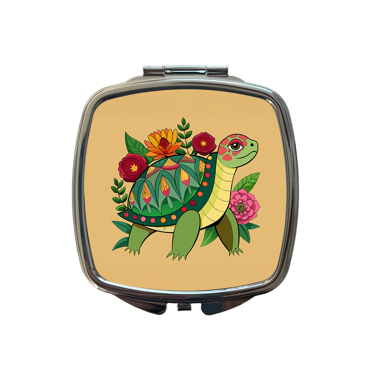Turtle Floral Flowers Small Travel Purse Handbag Pocket Makeup Compact Mirror