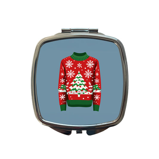 Ugly Christmas Sweater Tree Small Travel Purse Handbag Pocket Makeup Compact Mirror