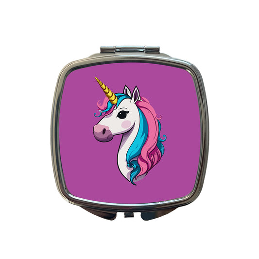 Unicorn Head Beautiful Small Travel Purse Handbag Pocket Makeup Compact Mirror