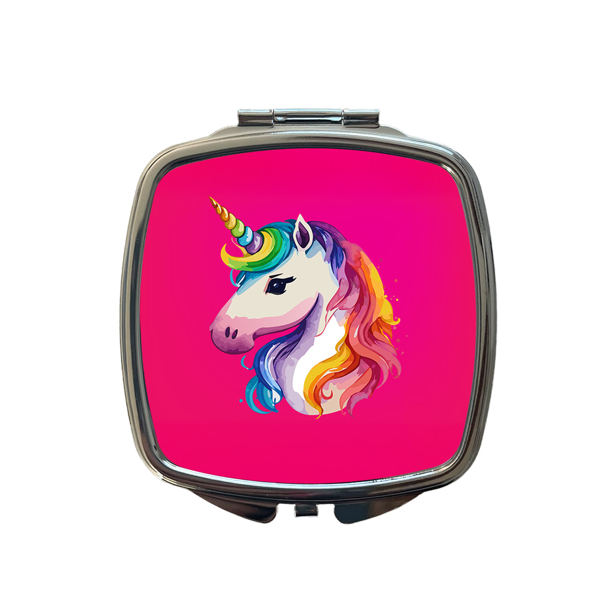 Unicorn Rainbow Hair Horn Small Travel Purse Handbag Pocket Makeup Compact Mirror
