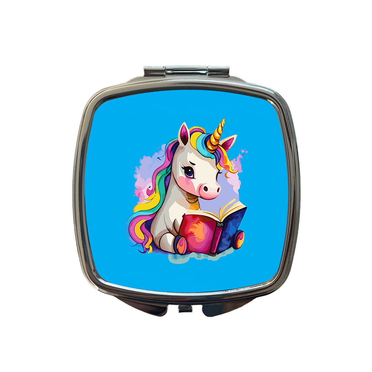 Unicorn Reading Book Reader Small Travel Purse Handbag Pocket Makeup Compact Mirror