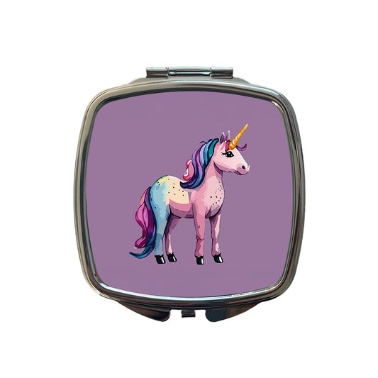 Unicorn Standing Colorful Small Travel Purse Handbag Pocket Makeup Compact Mirror