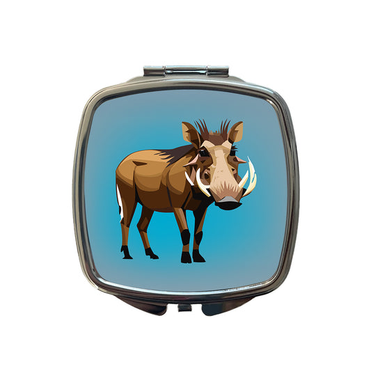 Warthog Pig Standing Small Travel Purse Handbag Pocket Makeup Compact Mirror