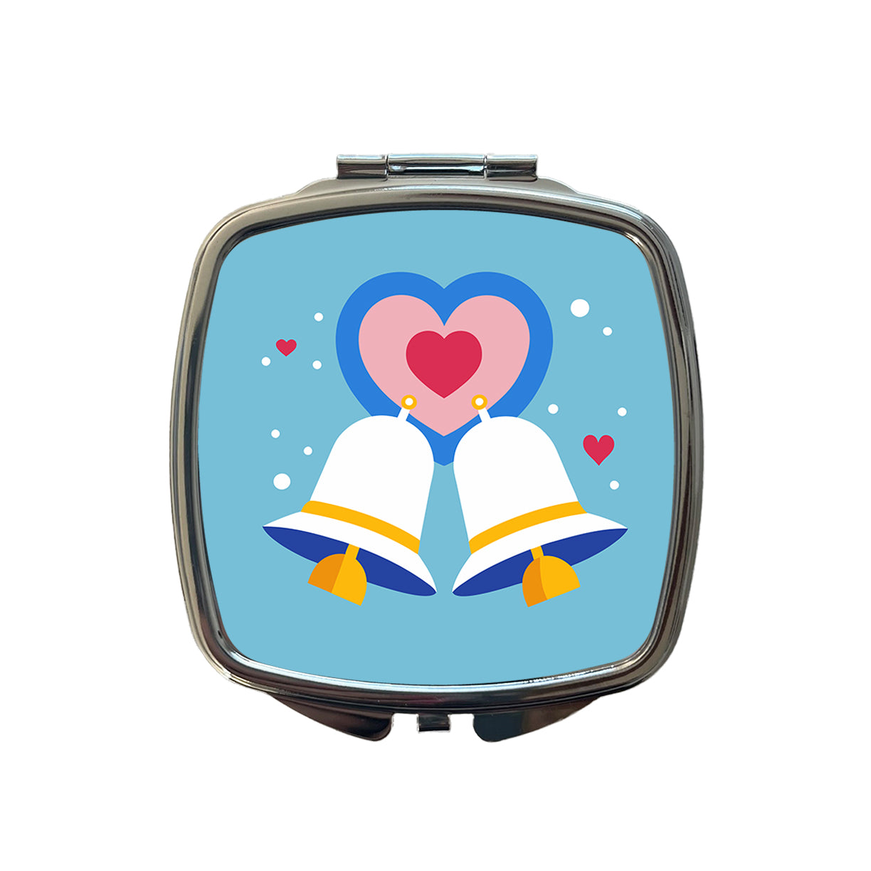 Wedding Bells Heart Love Marriage Small Travel Purse Handbag Pocket Makeup Compact Mirror
