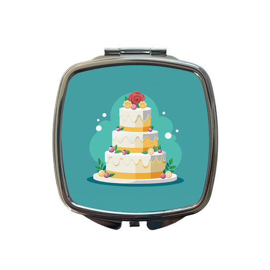 Wedding Cake Marriage Love Anniversary Small Travel Purse Handbag Pocket Makeup Compact Mirror