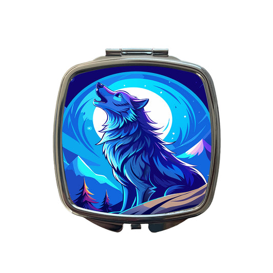 Wolf Howling at Blue Moon Small Travel Purse Handbag Pocket Makeup Compact Mirror
