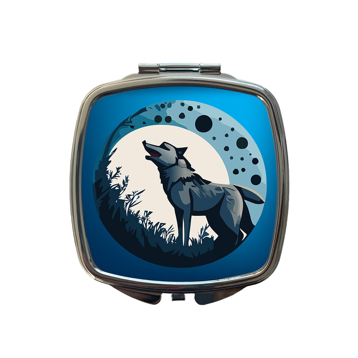Wolf Howling Night Moon Small Travel Purse Handbag Pocket Makeup Compact Mirror