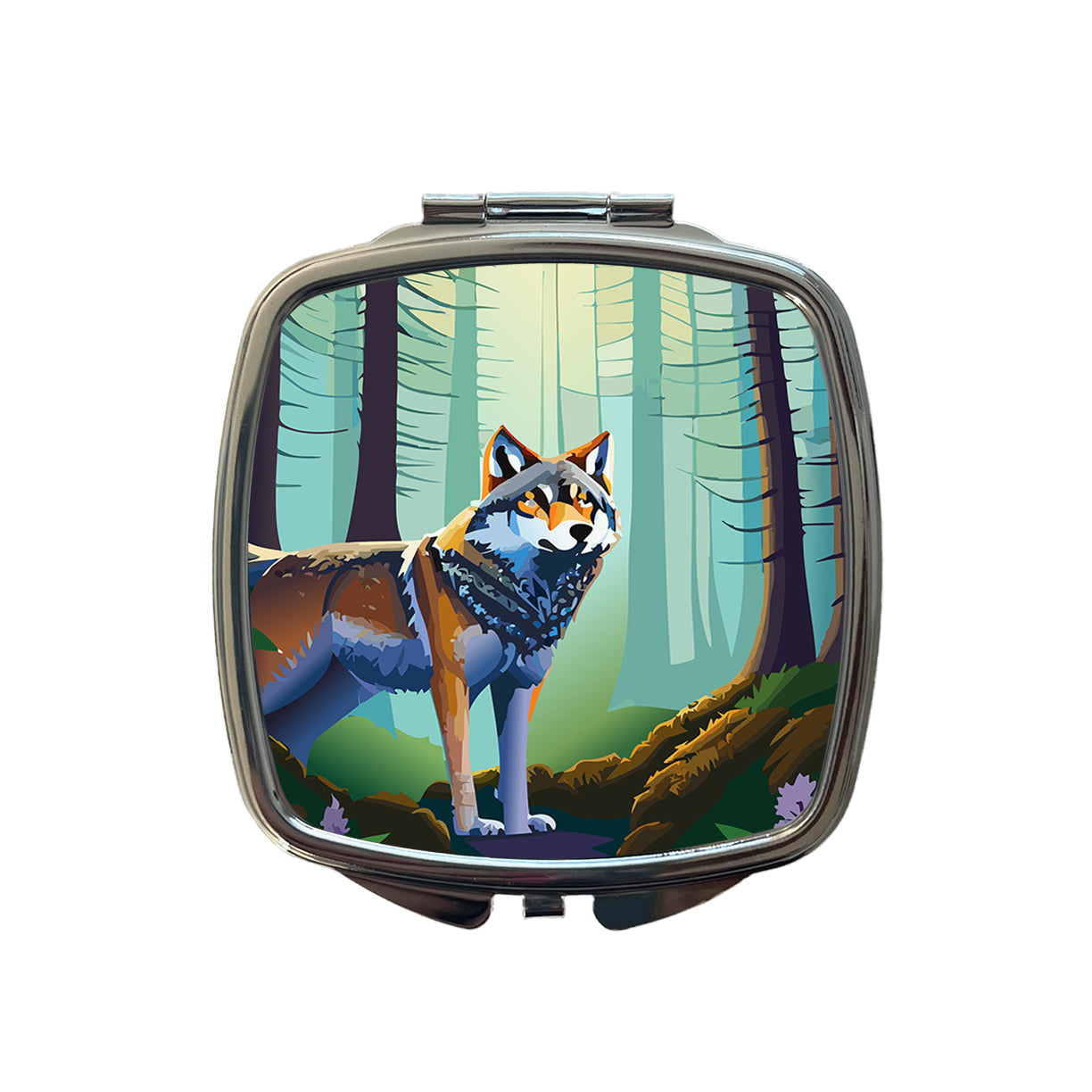 Wolf in Forest Woodland Wilderness Small Travel Purse Handbag Pocket Makeup Compact Mirror