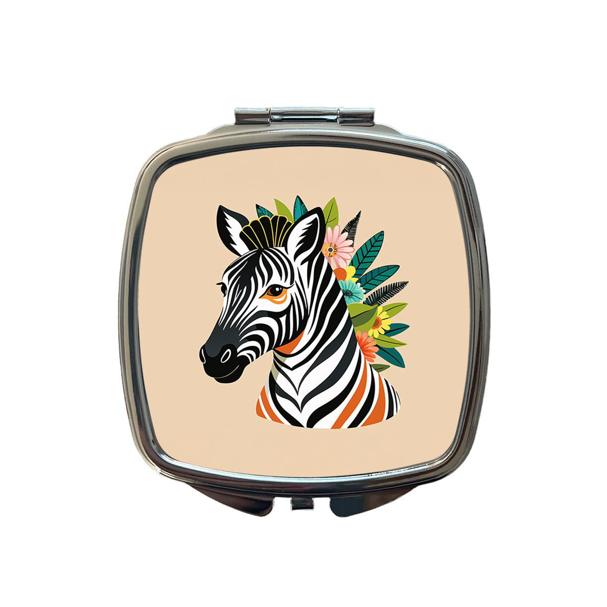 Zebra Head Floral Flowers Small Travel Purse Handbag Pocket Makeup Compact Mirror