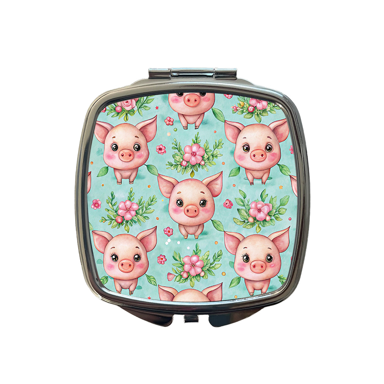 Adorable Pig Faces Watercolor Small Travel Purse Handbag Pocket Makeup Compact Mirror