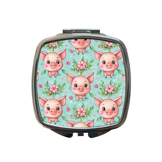 Adorable Pig Faces Watercolor Small Travel Purse Handbag Pocket Makeup Compact Mirror