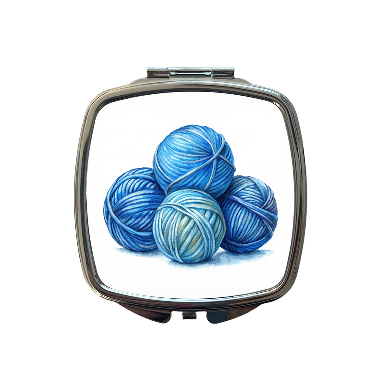 Balls Of Blue Yarn Knitting Crochet Watercolor Small Travel Purse Handbag Pocket Makeup Compact Mirror