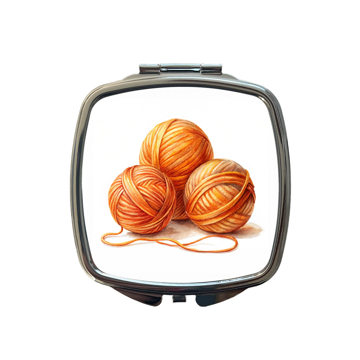 Balls Of Orange Yarn Knitting Crochet Watercolor Small Travel Purse Handbag Pocket Makeup Compact Mirror