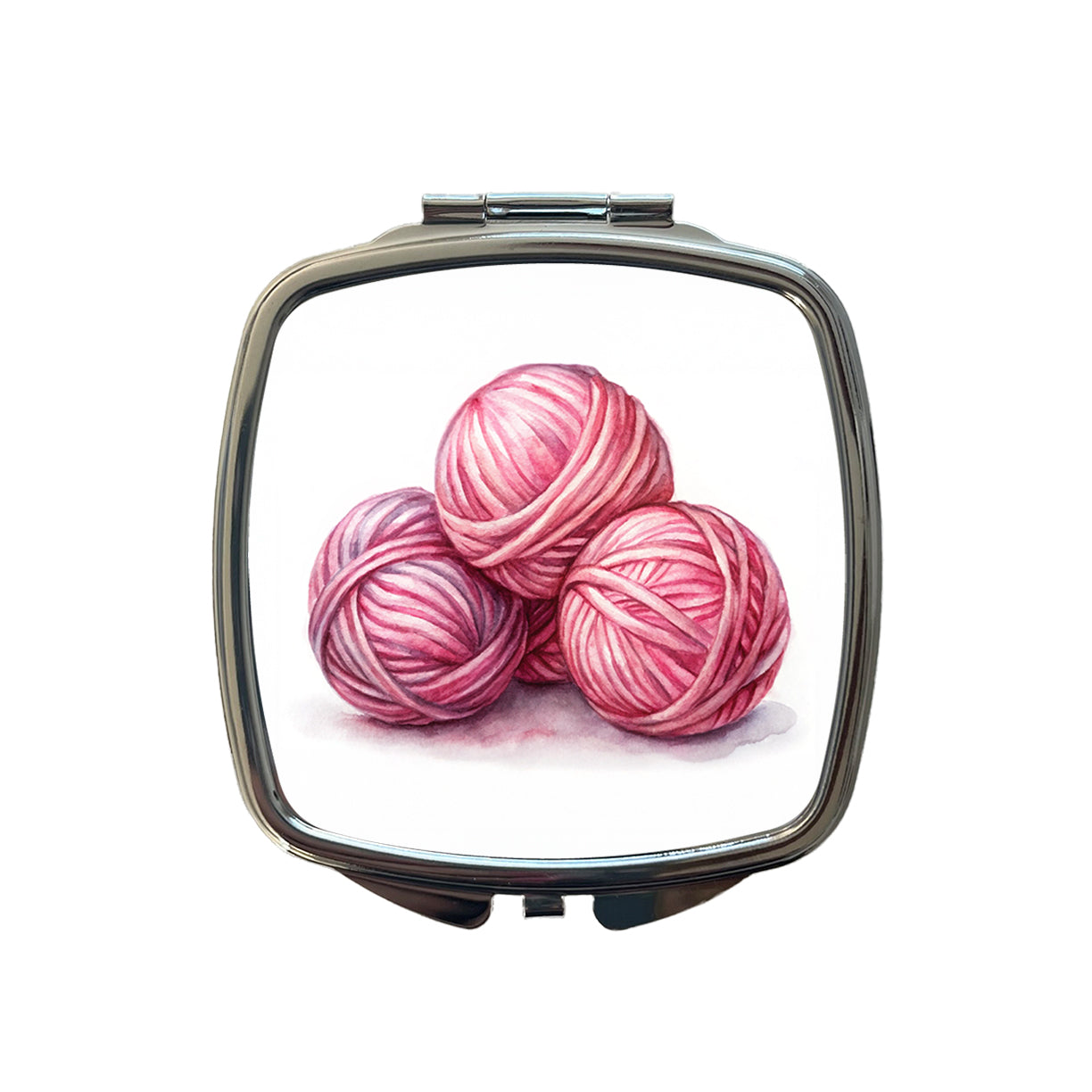 Balls Of Pink Yarn Knitting Crochet Watercolor Small Travel Purse Handbag Pocket Makeup Compact Mirror