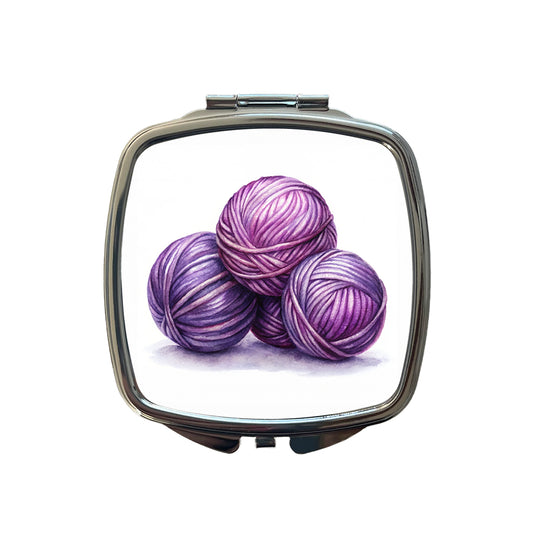Balls Of Purple Yarn Knitting Crochet Watercolor Small Travel Purse Handbag Pocket Makeup Compact Mirror