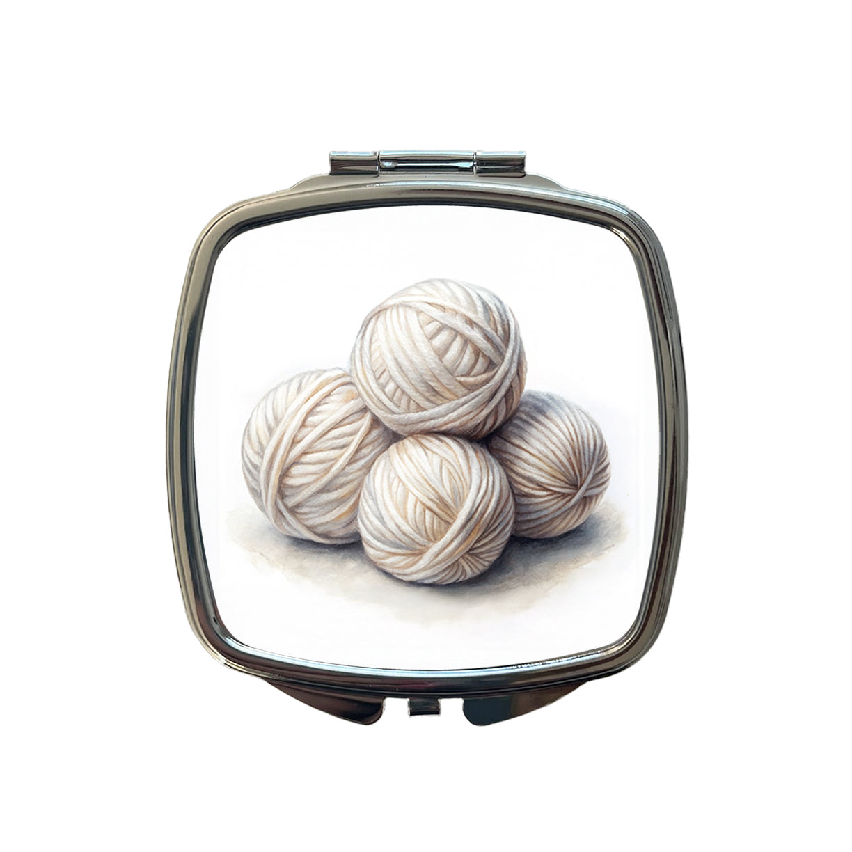 Balls Of White Yarn Knitting Crochet Watercolor Small Travel Purse Handbag Pocket Makeup Compact Mirror