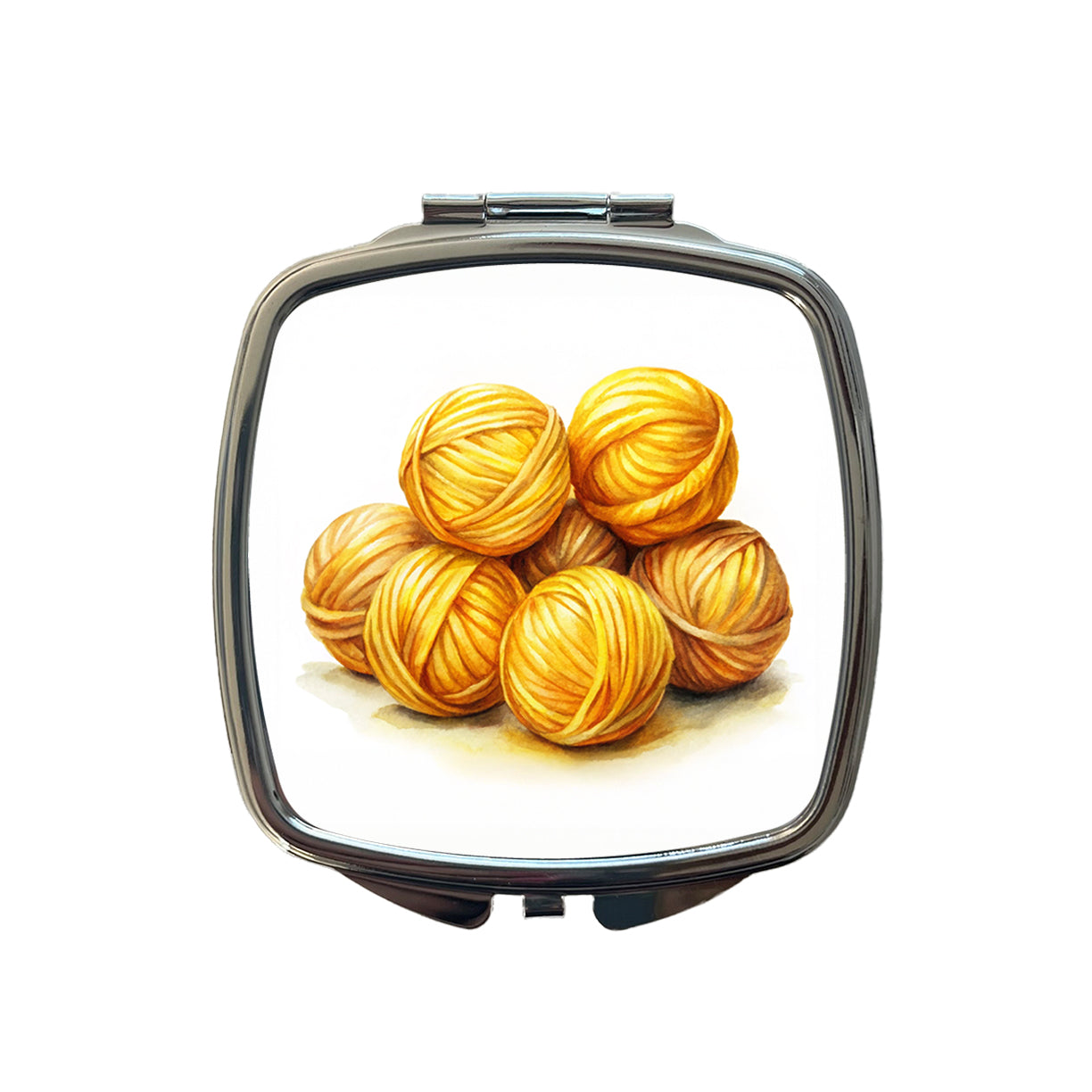 Balls Of Yellow Yarn Knitting Crochet Watercolor Small Travel Purse Handbag Pocket Makeup Compact Mirror